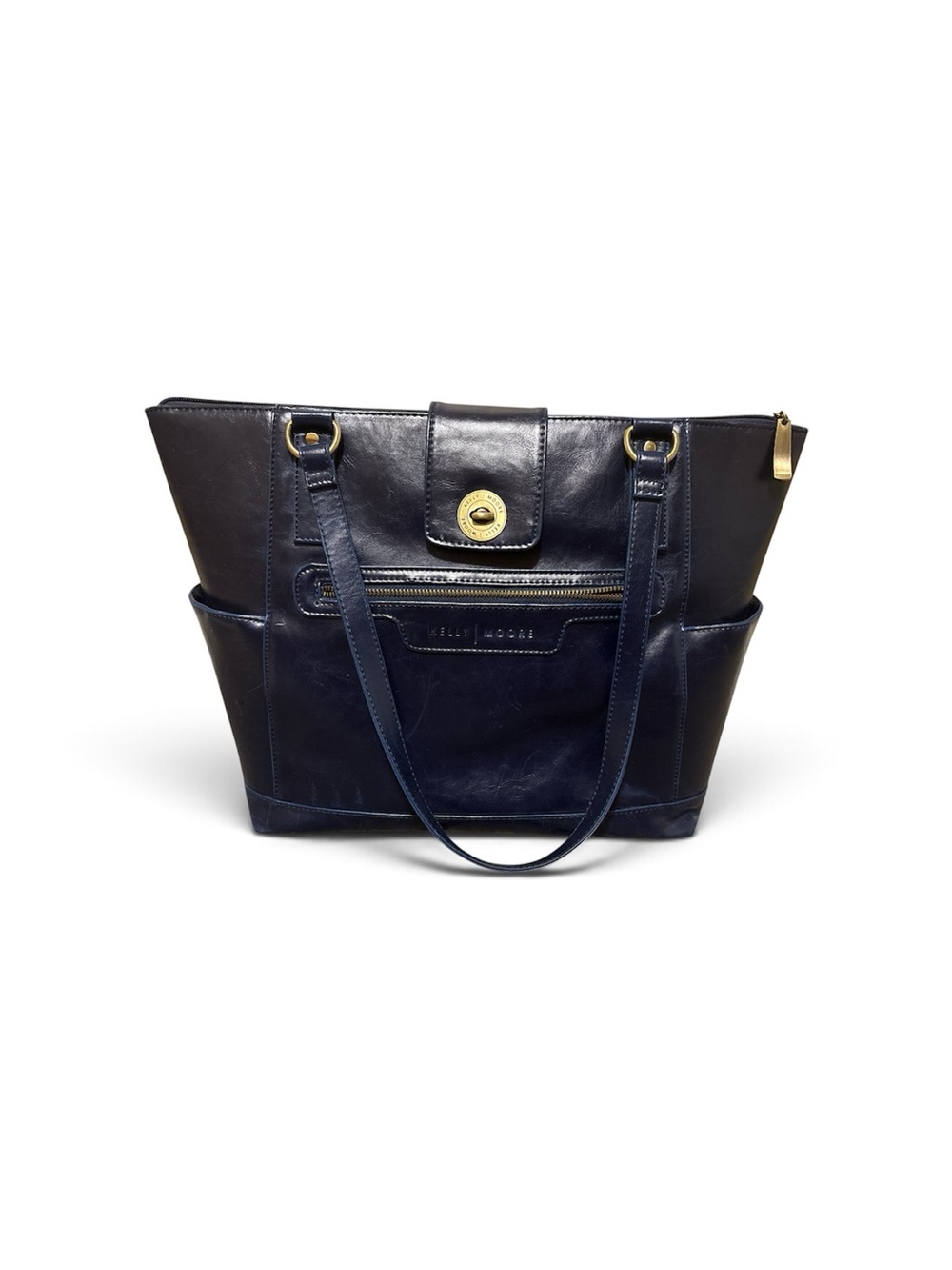 Kelly Moore Navy Camera Bag with Gold Hardware